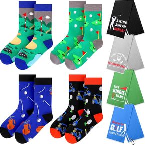 8 Pack Golf Gifts for Men 4 Pairs Golf Socks 4 Pcs Funny Golf Towel for Golf Bags Golf Socks Golf Accessories for Men
