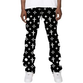 GORGLITTER Men's Flared Sweatpants Cross Graphic Stacked Sweatpants Y2k Sweatpants