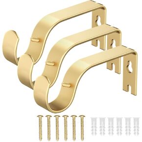 Heavy Duty Fixed Curtain Rod Brackets, Curtain Rod Wall Bracket Hooks for 1 or 7/8 Inch Curtain Rod (Antique Bronze, Set of 2)