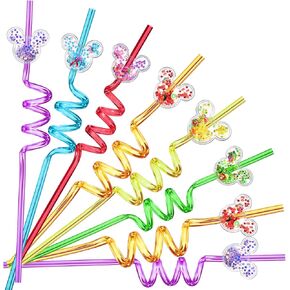 24 Glitter Mouse Ear Party Favors Reusable Mickey Drinking Straws 6 Designs Great for Minnie Theme Birthday Oh Twodles Theme Party Supplies with 2 Cleaning Brushes