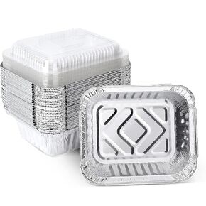 XIAFEI 1LB Aluminum Pans with Clear Lids (50PACK)，Foil Pans - to Go Food Containers，Recyclable Aluminum Foil with Strong Seal for Freshness & Spill Resistance- 5.5"x 4.5"x 1.57"