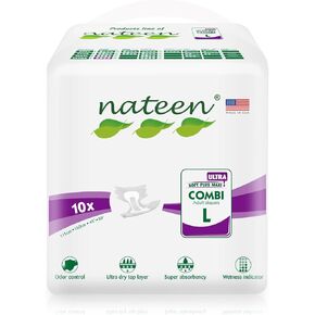 Nateen Combi Ultra Adult Diapers,Unisex Disposable Incontinence Briefs with Tabs for Men and Women,Ultra Absorbency Diaper,Overnight Leak Protection. Large, 10Count