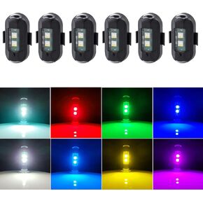 LECART 6Pcs LED Aircraft Strobe Lights Rechargeable Mini Led Light 8 Colors Magnetic Led Anti Collision Strobe Light Motorcycle Night Riding Flashing Light for Car/E-Bike/Drone/RC Boat/Bicycle