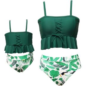 JerrisApparel Girls Bandeau Swimwear Set Family Matching Bathing Suit Beachwear
