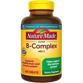 Nature Made Super B Complex with Vitamin C, Dietary Supplement for Brain Cell Function, Energy Support & Nervous System Support, 460 Tablets, 460 Day + Bundle with Emergency Whistle Keychain