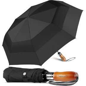 Lejorain Large Folding Golf Umbrella - Compact Mens Umbrellas Travel Rain and Windproof 54inch Collapsible Automatic Open Close Umbrella 210T Teflon Vented Double Canopy