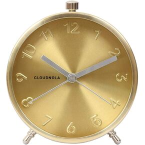 Cloudnola Glam Metal Alarm Clock Gold, 4.3 inch Diameter, Battery Operated Quartz Movement, Silent Non Ticking …