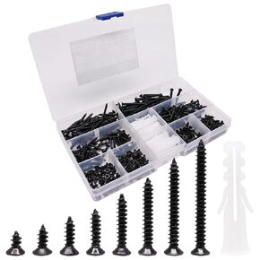 420Pcs M3 Screws Assortment Kit Flat Head Wood Tiny Screws Cross Drive Countersunk Head Self-Tapping Screws, Full Thread for Wood Drywall - Black