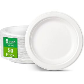 300 Pack Paper Plates Bulk, Small Paper Plates 6 inch, Dessert Paper Plates Disposable, Compostable Paper Plates Made from Sugarcane Fibers, Recycled Paper Plates, White