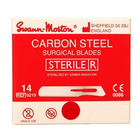 Swann Morton No.14 STERILE Carbon Steel Scalpel Blades - Box of 100 - Brand New Stock Dated 2023 - Made in England (UK) - Finest Precision Blades - Durable Quality for Experts & Professionals
