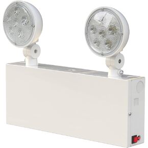 New York Certified LED Emergency Light, White Housing with Backup Battery, Two Adjustable Lamps Heads, 120-277V, Commercial Grade, Fire Resistant, UL Certified NYC-100 (2 Heads)
