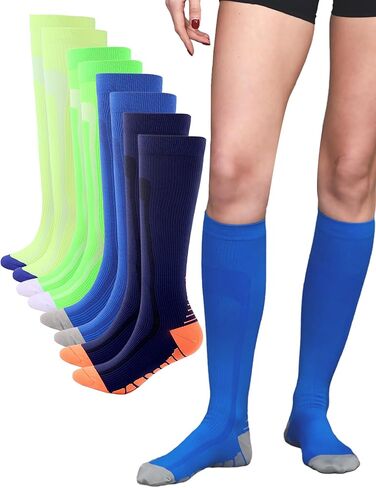 Compression Socks for Women and Men Support Sport Socks for Travel, Running, Athletic, 4 Pairs, 20-30 mmhg in Kuwait