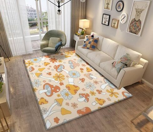 Area Rugs Pad Retro 70s 60s Floral Hippie Mushrooms Summer Groovy Flower Power Non Slip Washable Rug Kids Carpet Playmat for Living Room, Children Bedrooms, Playroom 6'x9', 6'x9'(180x270cm) in Saudi Arabia