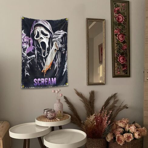 VkeiD Scream Horror Movie 2x3 FT نسيج ديكور الغرفة ملصق المفروشات لديكور غرفة النوم في الكلية، كهف الرجل (ho2) in Saudi Arabia