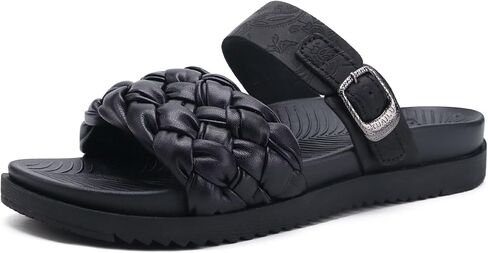 KuaiLu Womens Dressy Flat Sandals Comfortable Fashion Leather Braided Strap Summer Adjustable Open Toe Cushion Orthotic ladies Lightweight Sandals with Plantar Fasciitis Arch Support in Kuwait