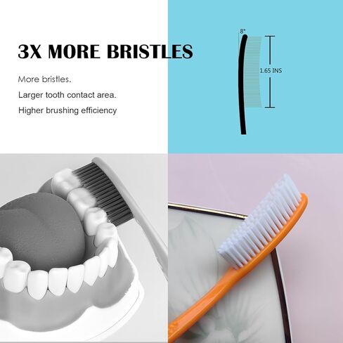 فرشاة أسنان برأس ضخمة من إيزي أونور، فرشاة أسنان متوسطة ناعمة للبالغين، فرشاة أسنان فحمية (شعيرات الفحم، 8 عبوات). in Kuwait