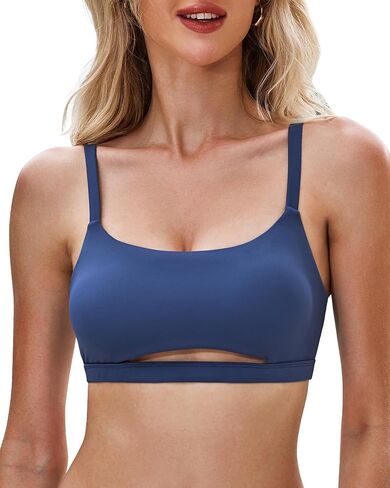 GRAPENT Bikini Tops for Women Cropped Tankini Tops Beach Padded Cut Out Adjustable Spaghetti Straps Swimwear Top Only in Saudi Arabia