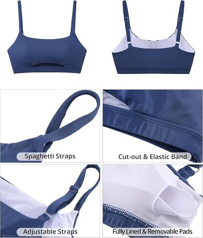 GRAPENT Bikini Tops for Women Cropped Tankini Tops Beach Padded Cut Out Adjustable Spaghetti Straps Swimwear Top Only in Saudi Arabia
