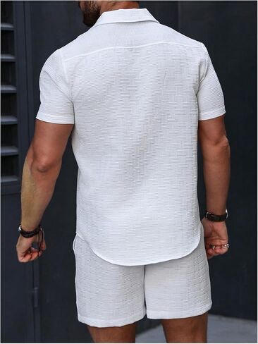 GORGLITTER Men's 2 Piece Outfits Waffle Knit Button Down Shirt Top and Shorts Set in Saudi Arabia