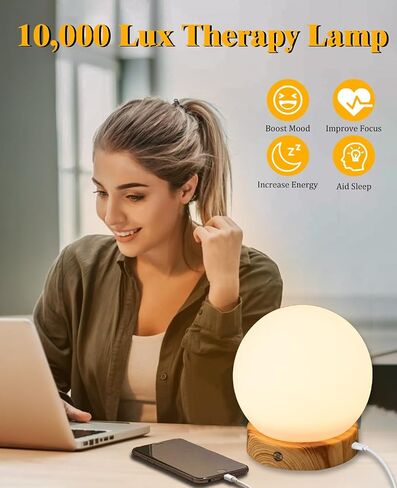 Light Therapy Lamp, Sunlight Lamp 10000 Lux with Remote Control, 3 Color Temperature & 4 Brightness Level & Timer, Daylight Lamp for Home, Office, Decoration (F9-wood grain) in Saudi Arabia