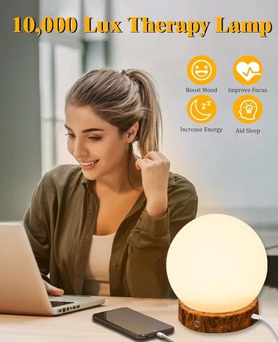 Light Therapy Lamp, Sunlight Lamp 10000 Lux with Remote Control, 3 Color Temperature & 4 Brightness Level & Timer, Daylight Lamp for Home, Office, Decoration (F9-wood grain) in Saudi Arabia