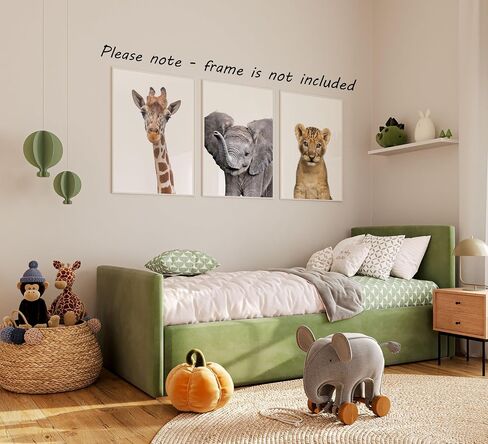 Baby Safari Animals for Girl or Boy Nursery Bedroom, Set of 3 Unframed Wall Art Prints, Jungle Leaves Posters, Nursery Decor Gift, Giraffe Elephant Lion (11x14) in Saudi Arabia
