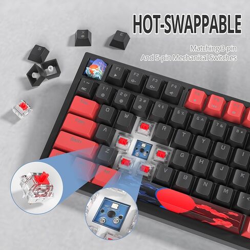 لوحة مفاتيح ميكانيكية سلكية بنسبة 75% من TKL، حامل حشية بإضاءة خلفية RGB 82 مفتاحًا قابل للتبديل السريع، لوحة مفاتيح ألعاب بمفتاح أحمر خطي مخصص مع مقبض مستوى الصوت وأغطية مفاتيح PBT (وردي) in Kuwait