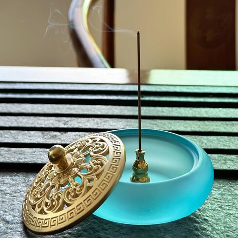 مجموعة صنع البخور الكاملة من الزجاج الملون - مجموعة 16 قطعة مع قالب البخور، ومسحوق البخور، والرماد الأبيض، والموقد والمزيد | مثالية لليوجا والتأمل | يتضمن صندوق هدايا أنيق in Saudi Arabia