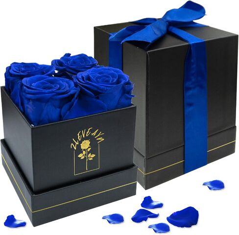 4 Pcs Fresh Preserved Roses in a Box Forever Real Flowers Birthday Valentine's Day Gifts Eternal Love for Her Women Mom(Black, Black Box) in Saudi Arabia