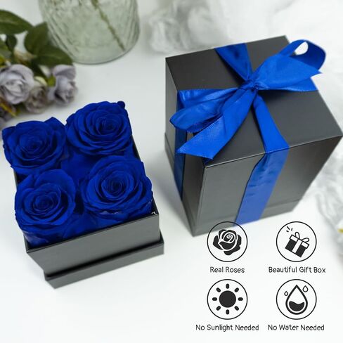 4 Pcs Fresh Preserved Roses in a Box Forever Real Flowers Birthday Valentine's Day Gifts Eternal Love for Her Women Mom(Black, Black Box) in Saudi Arabia