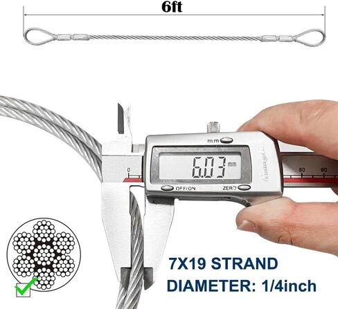 1/4 Galvanized Steel Cable, 75ft Wire Rope Kit Include Turnbuckle, Cable Clamps and Thimble, 7x19 Strand, 4200 lbs Breaking Strength, Steel Aircraft Cable for Yard Zipline, Deck Railing in Saudi Arabia