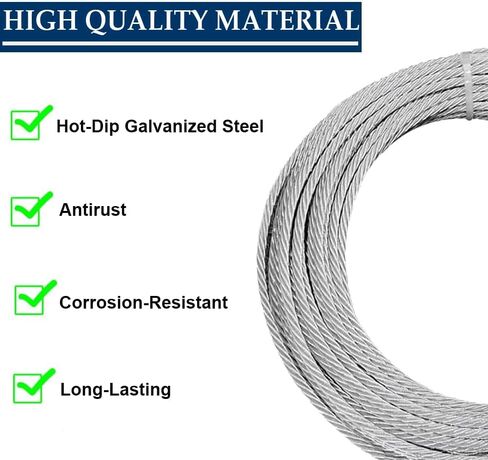 1/4 Galvanized Steel Cable, 75ft Wire Rope Kit Include Turnbuckle, Cable Clamps and Thimble, 7x19 Strand, 4200 lbs Breaking Strength, Steel Aircraft Cable for Yard Zipline, Deck Railing in Saudi Arabia