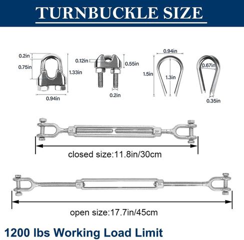 1/4 Galvanized Steel Cable, 75ft Wire Rope Kit Include Turnbuckle, Cable Clamps and Thimble, 7x19 Strand, 4200 lbs Breaking Strength, Steel Aircraft Cable for Yard Zipline, Deck Railing in Saudi Arabia