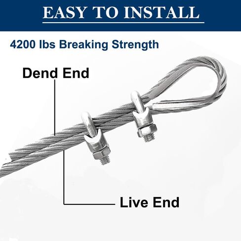 1/4 Galvanized Steel Cable, 75ft Wire Rope Kit Include Turnbuckle, Cable Clamps and Thimble, 7x19 Strand, 4200 lbs Breaking Strength, Steel Aircraft Cable for Yard Zipline, Deck Railing in Saudi Arabia