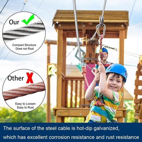 1/4 Galvanized Steel Cable, 75ft Wire Rope Kit Include Turnbuckle, Cable Clamps and Thimble, 7x19 Strand, 4200 lbs Breaking Strength, Steel Aircraft Cable for Yard Zipline, Deck Railing in Saudi Arabia