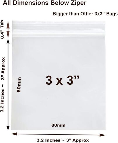 2 Mil 3.2 x 3.2" 200 count (3x3 small ziplock) Clear Reclosable Zip Poly Bags with Resealable Lock for medicine jewelry electronics seed envelopes board game pieces storage packaging (200 Count) in Saudi Arabia