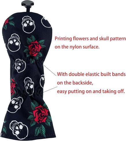 Golf Club Printing Flower and Skull Mallet Putter Cover, Fairway Wood and Hybrid Nylon Headcover in Saudi Arabia