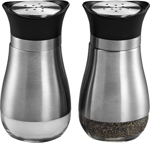 MITBAK Salt and Pepper Shakers (2-Pc. Set) Modern Stainless-Steel w/Clear Glass Bottom | Compact Cooking, Kitchen and Dining Room Use | Classic, Refillable Design (Black) in Saudi Arabia