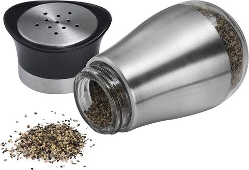 MITBAK Salt and Pepper Shakers (2-Pc. Set) Modern Stainless-Steel w/Clear Glass Bottom | Compact Cooking, Kitchen and Dining Room Use | Classic, Refillable Design (Black) in Saudi Arabia