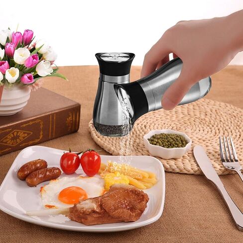 MITBAK Salt and Pepper Shakers (2-Pc. Set) Modern Stainless-Steel w/Clear Glass Bottom | Compact Cooking, Kitchen and Dining Room Use | Classic, Refillable Design (Black) in Saudi Arabia