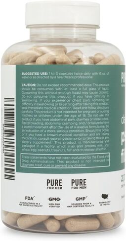 مكمل يومي لألياف قشر السيلليوم من بيور للرجال وبيور فور هير | انتظام الجهاز الهضمي ودعم صحة الأمعاء | مسحوق الألياف القابلة للذوبان، 2175 مجم لكل حصة | 250 كبسولة in Kuwait