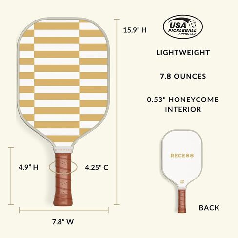 Recess Pickleball Paddles Set of 2 Paddles with 3, 40-Hole Pickle Balls - Fiberglass Surface, Honeycomb Core - Sweatproof Foam Comfort Grip - Canvas Cover & Silicone Grip Ring - USAPA Approved in Saudi Arabia