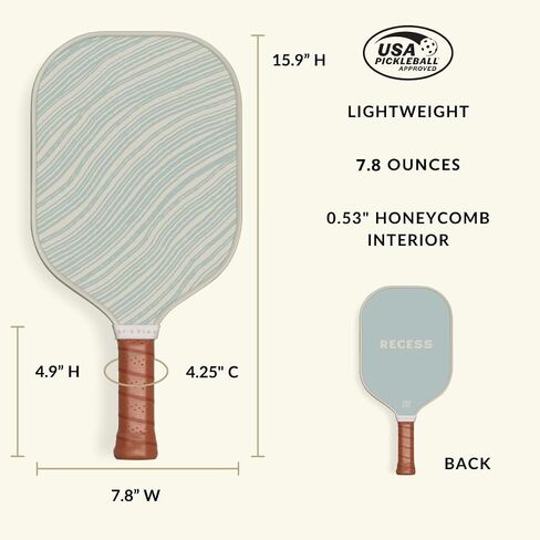 Recess Pickleball Paddles Set of 2 Paddles with 3, 40-Hole Pickle Balls - Fiberglass Surface, Honeycomb Core - Sweatproof Foam Comfort Grip - Canvas Cover & Silicone Grip Ring - USAPA Approved in Saudi Arabia