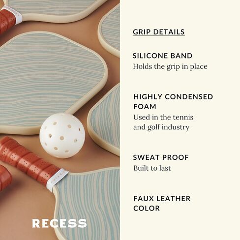 Recess Pickleball Paddles Set of 2 Paddles with 3, 40-Hole Pickle Balls - Fiberglass Surface, Honeycomb Core - Sweatproof Foam Comfort Grip - Canvas Cover & Silicone Grip Ring - USAPA Approved in Saudi Arabia