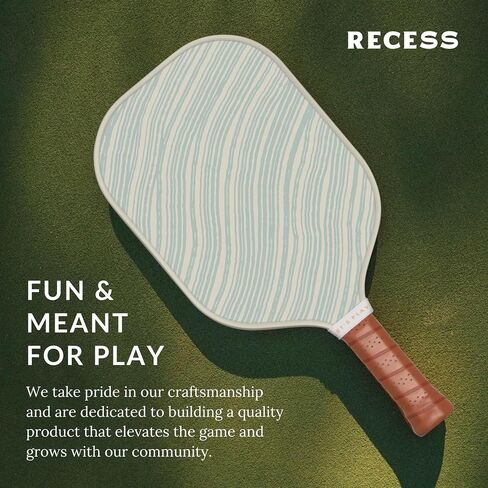 Recess Pickleball Paddles Set of 2 Paddles with 3, 40-Hole Pickle Balls - Fiberglass Surface, Honeycomb Core - Sweatproof Foam Comfort Grip - Canvas Cover & Silicone Grip Ring - USAPA Approved in Saudi Arabia