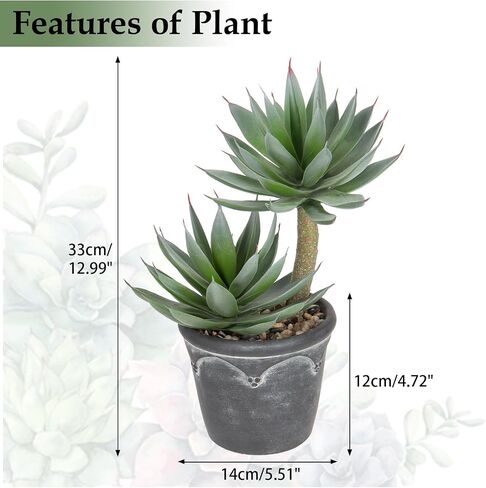 Hollyone Large Artificial Succulent Plants Fake Agave Succulent Plant Potted 13" Faux Plant in Vintage Cement Pot Succulent Aloe Plant Indoor for Desk Home Office Living Room Table Shelf Decor in Saudi Arabia