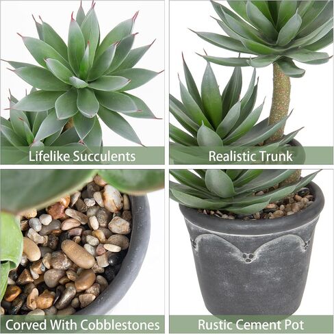 Hollyone Large Artificial Succulent Plants Fake Agave Succulent Plant Potted 13" Faux Plant in Vintage Cement Pot Succulent Aloe Plant Indoor for Desk Home Office Living Room Table Shelf Decor in Saudi Arabia