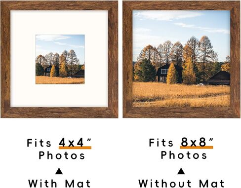 Brown 6x6 Picture Frame with Mat for 4x4 Display, Desk Wall Square Photo Frame for Horizontal and Vertical, 1 Pack in Saudi Arabia