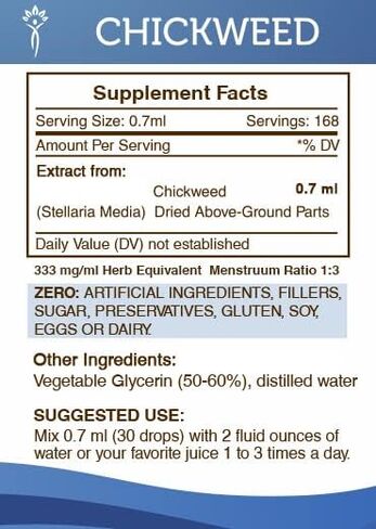 Secrets of the Tribe Chickweed Tincture Alcohol-Free Liquid Extract, Chickweed (Stellaria Media) Dried above-Ground Parts (4 FL OZ) in Saudi Arabia