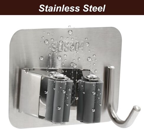 Broom Holder Wall Mount Holder 4 Pcs, 304 Stainless Steel Mop Hanger Wall Mount Stick, Heavy Duty Utility Rack for Bathroom, Kitchen, Laundry Room Storage，Sliver in Saudi Arabia